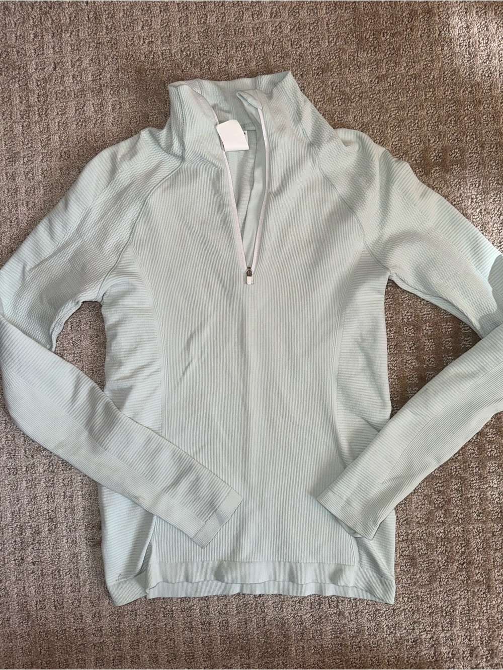 Athleta Ribbed Half Zip Pullover Mint Green Long Sleeve Top Size Small